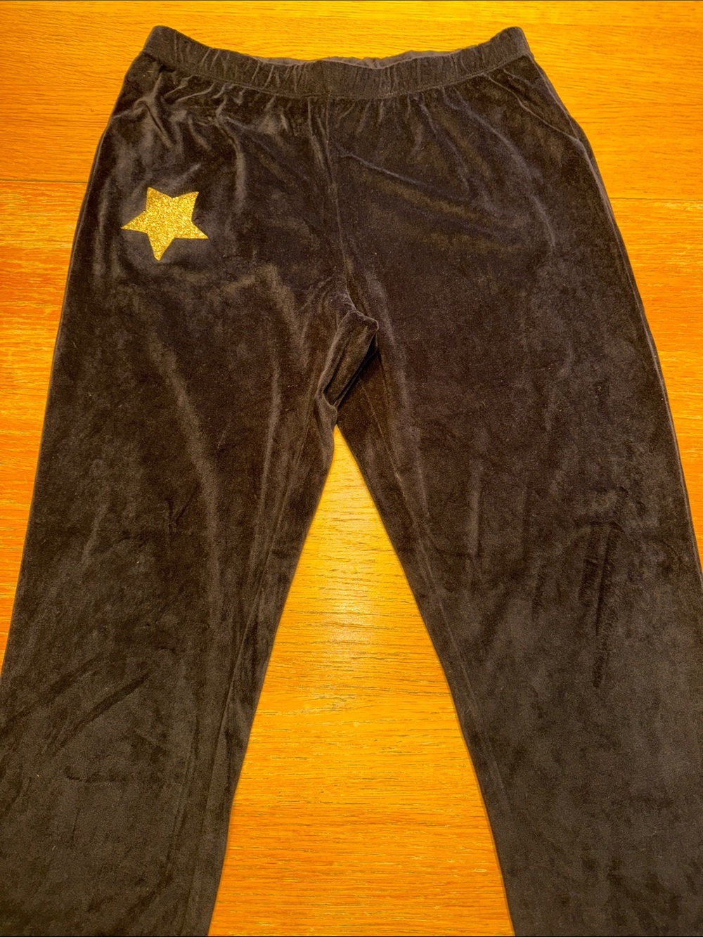 Secret Treasures Black Velour Jogger Pants with Gold Star Accent